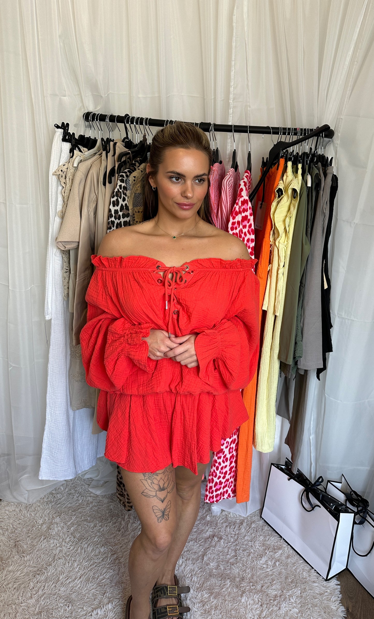 Cheesecloth Bardot Oversized Playsuit (2 Colours)