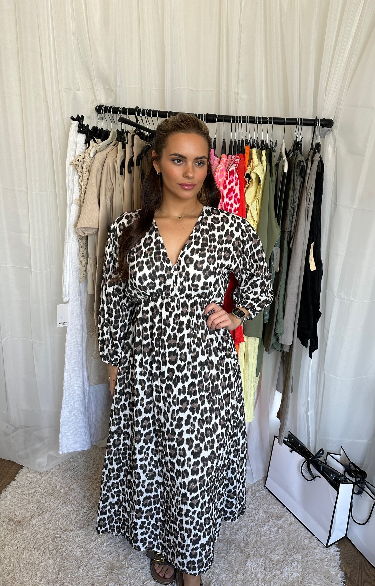 Cheesecloth Leopard V Neck Maxi Dress (3 Colours)