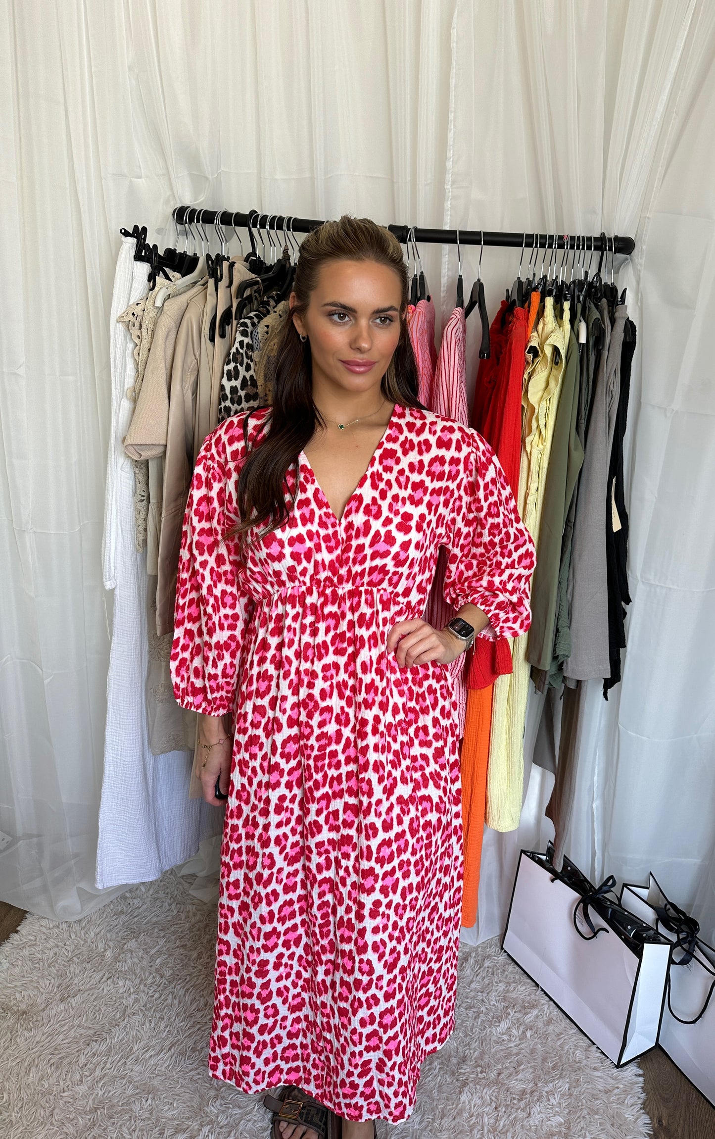 Cheesecloth Leopard V Neck Maxi Dress (3 Colours)