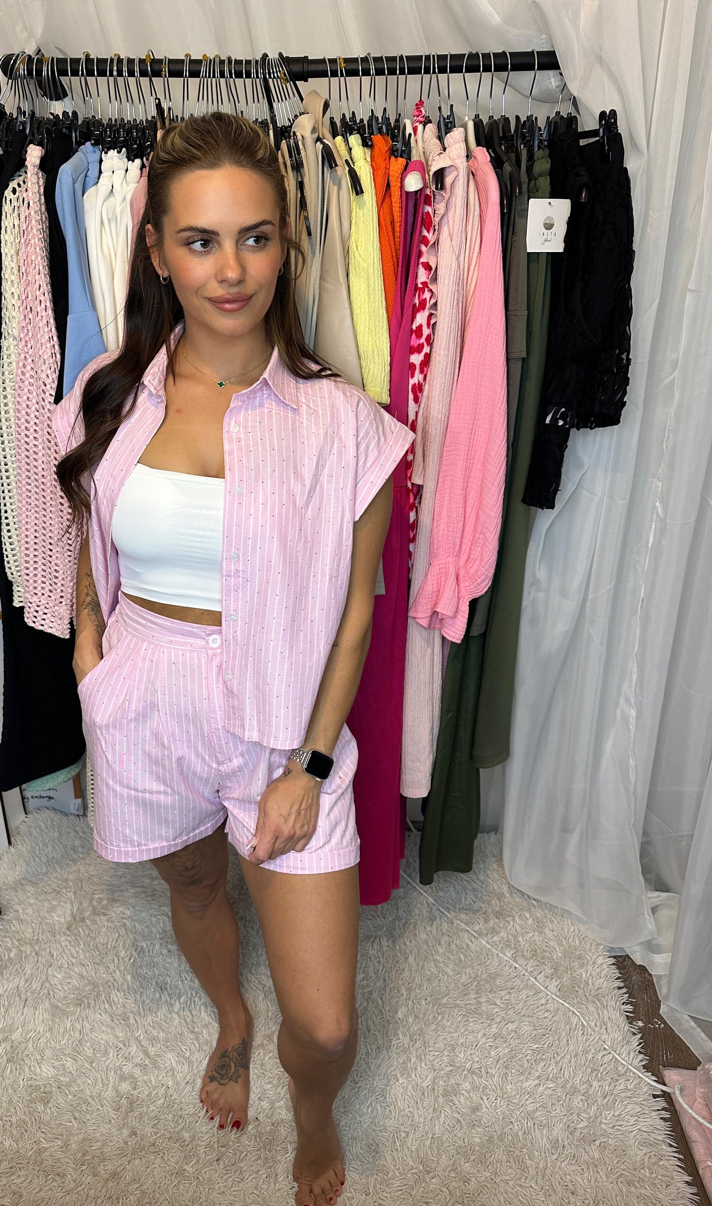 Sleeveless Diamante Pinstripe Co-Ord (3 colours)