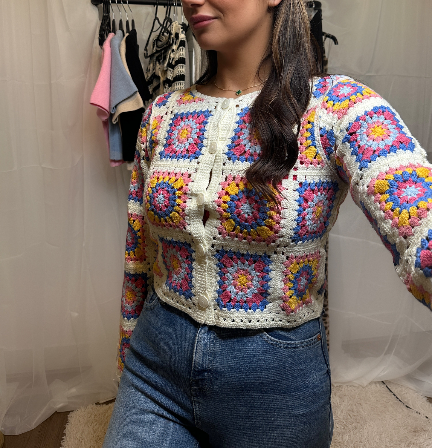 ‘MOLLIE’ Multicoloured crochet top