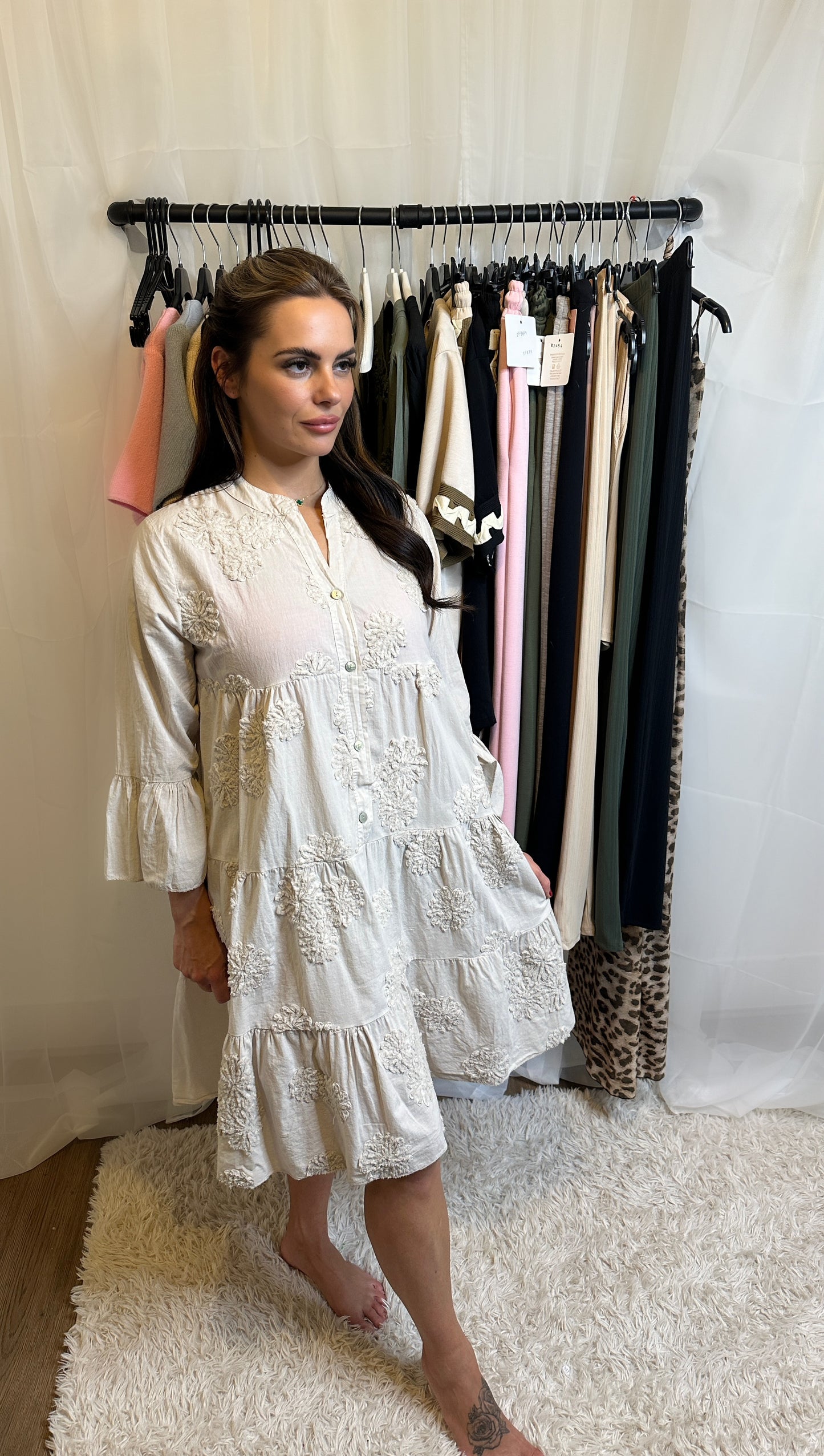 ‘NORA’ Flower embossed smock dress