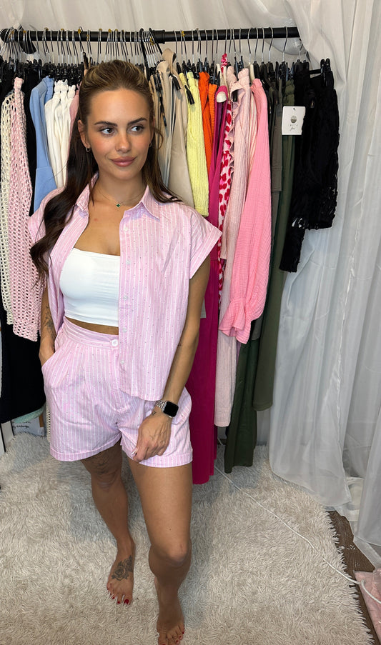 Sleeveless Diamante Pinstripe Co-Ord (3 colours)